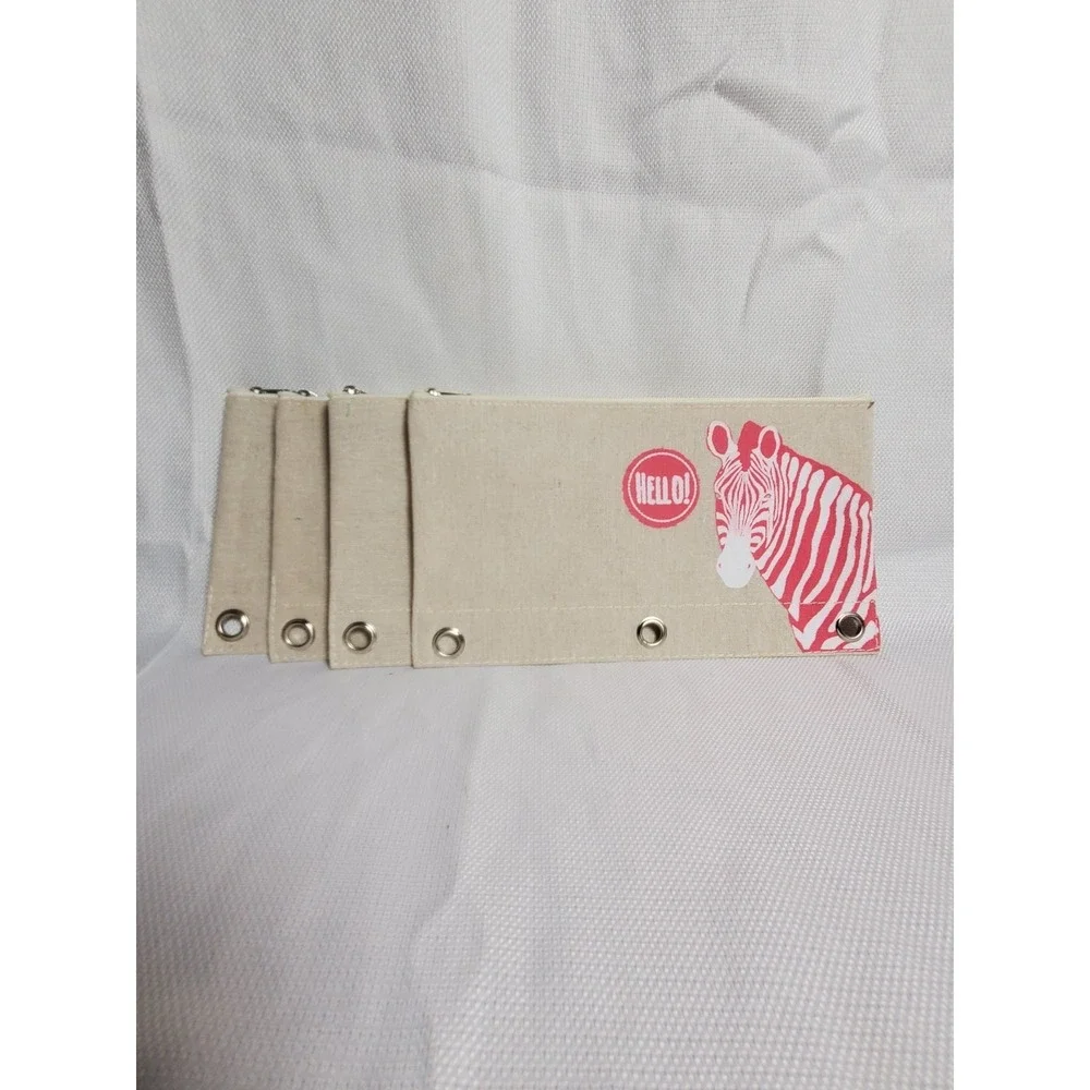 Lot of 7 Canvas 3 Ring Binder Pencil Pouches Zipper Cases Flamingo●Bunny●Zebra